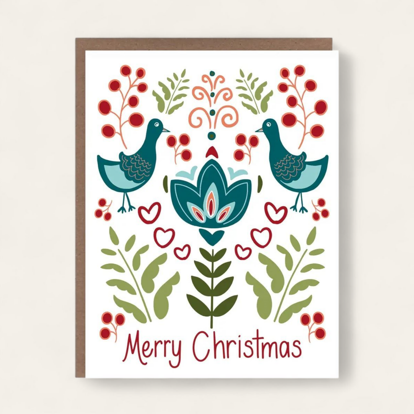 Merry Christmas Birds + Berries Greeting Card