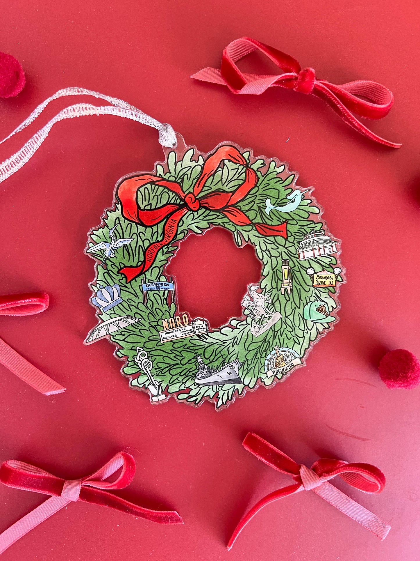 Norfolk, VA Christmas Wreath Acrylic Ornament