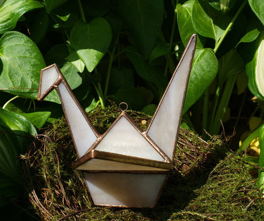 Creamy Pink Small Stained-Glass Crane (#3)
