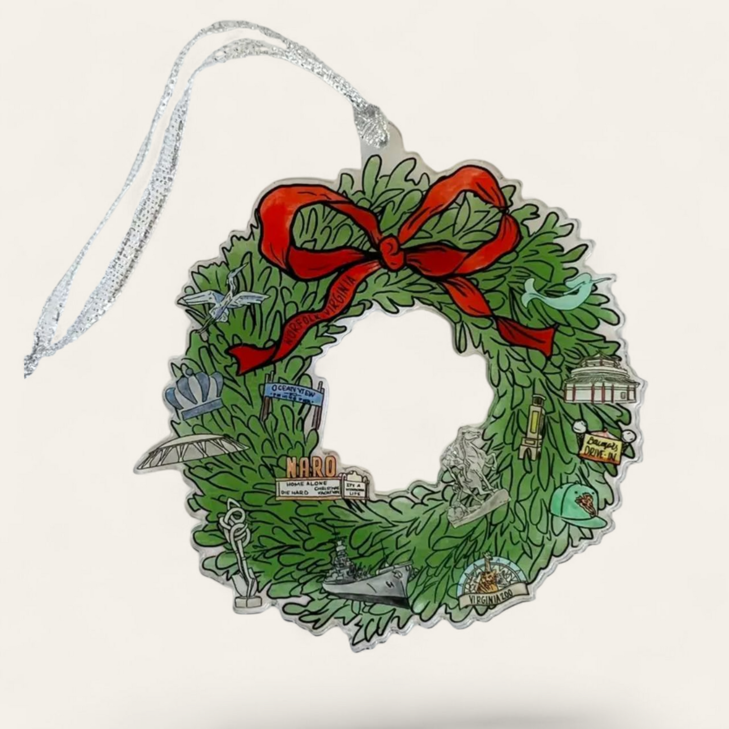 Norfolk, VA Christmas Wreath Acrylic Ornament