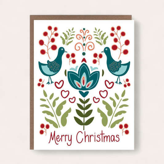 Merry Christmas Birds + Berries Greeting Card