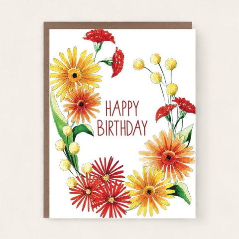 Fall Flowers Birthday Wreath Greeting Card