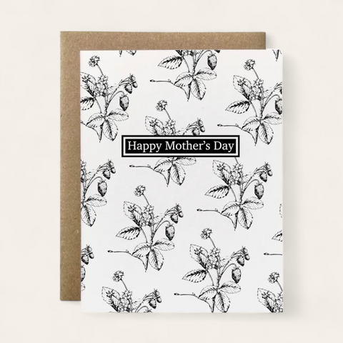 Mother's Day - B&W Strawberry1 00% Recycled Botanical Greeting Card