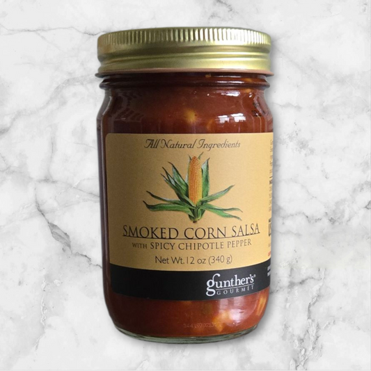 Gunther's Gourmet Smoked Corn Salsa with Spicy Chipotle Pepper 12oz. Jar