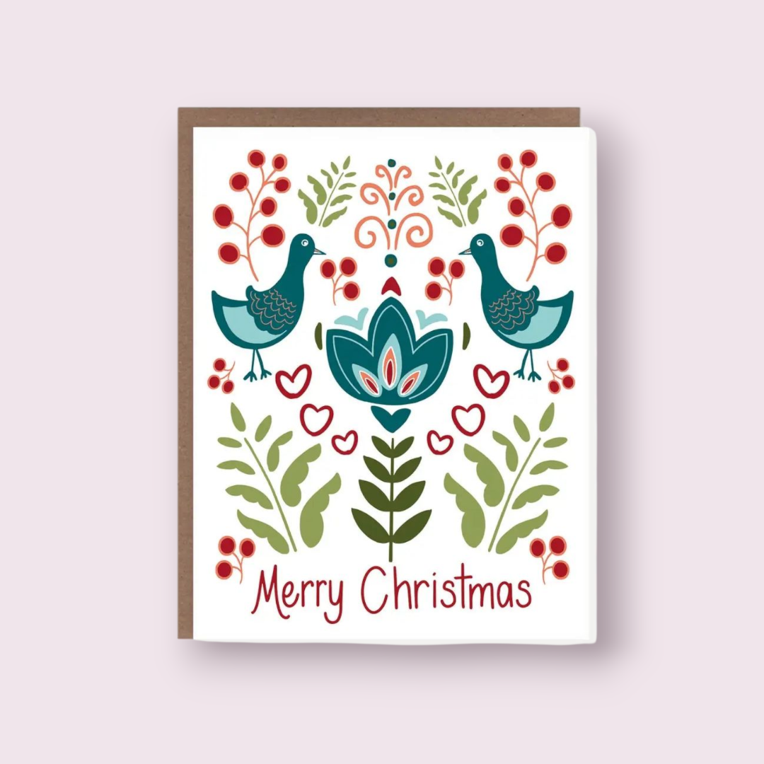 Merry Christmas Birds + Berries Greeting Card