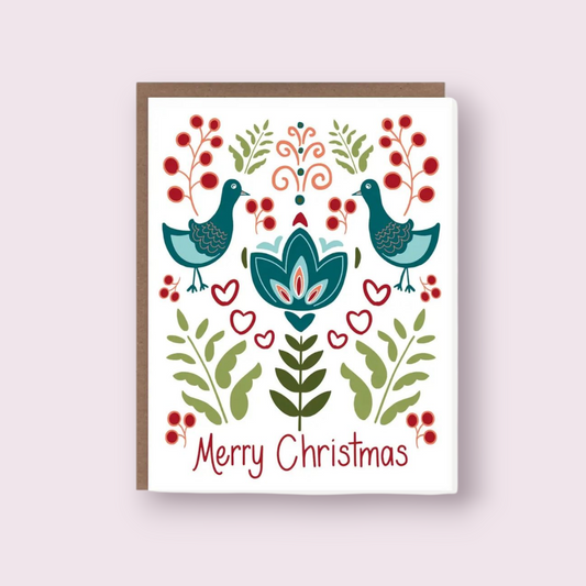 Merry Christmas Birds + Berries Greeting Card