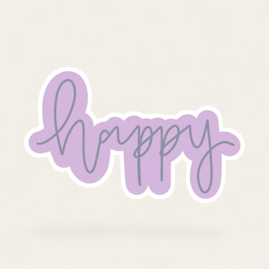 Happy Purple Cursive Sticker