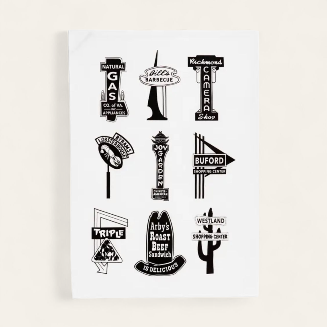 Retro Neon Signs of Richmond Tea Towel