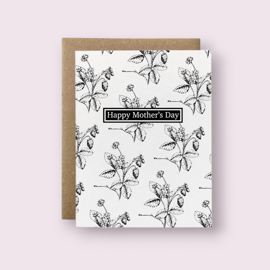 100% Recycled Botanical Mother's Day Card - B&W Strawberry: Package-free