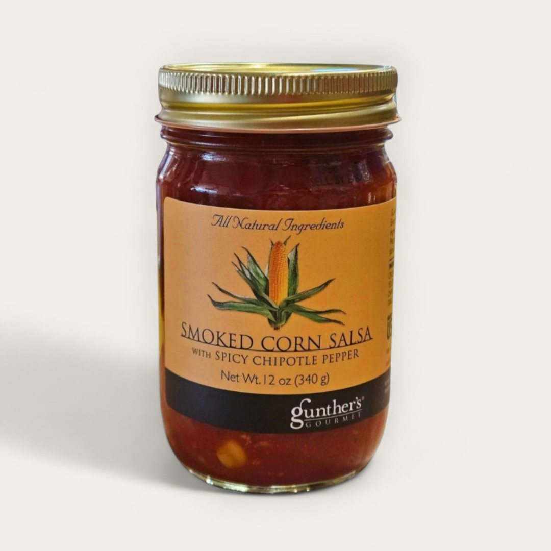 Gunther's Gourmet Smoked Corn Salsa with Spicy Chipotle Pepper 12oz. Jar