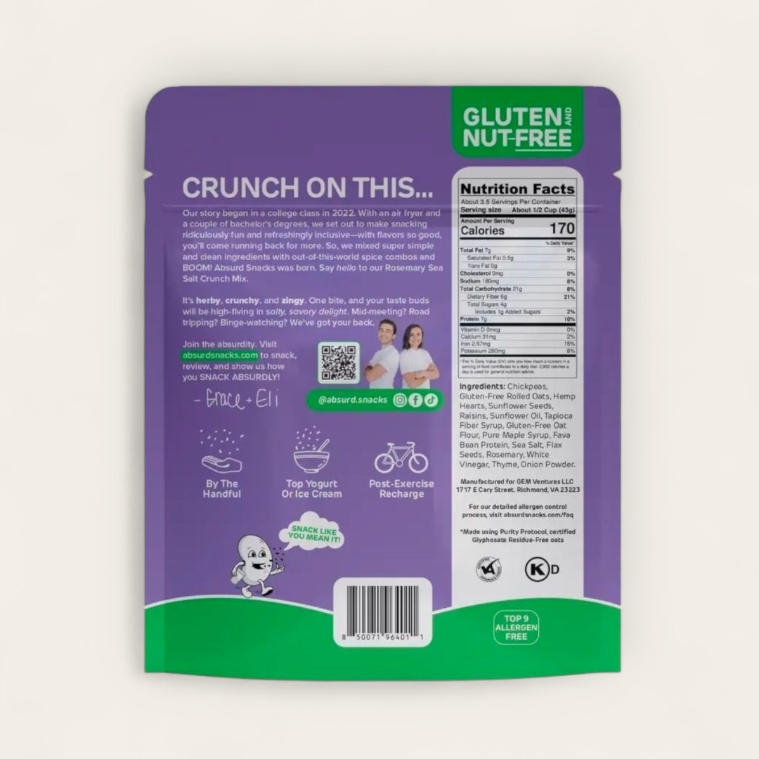 Absurd Snacks Rosemary Sea Salt Snack  Mix